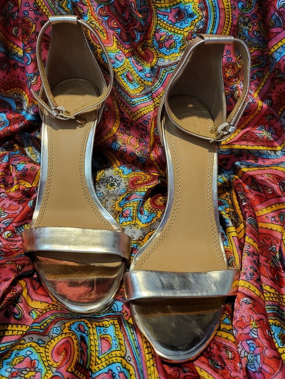 Tory Burch Ellie Rose Gold High Heel Ankle Strap Sandals Shoes Women's Size 6.5